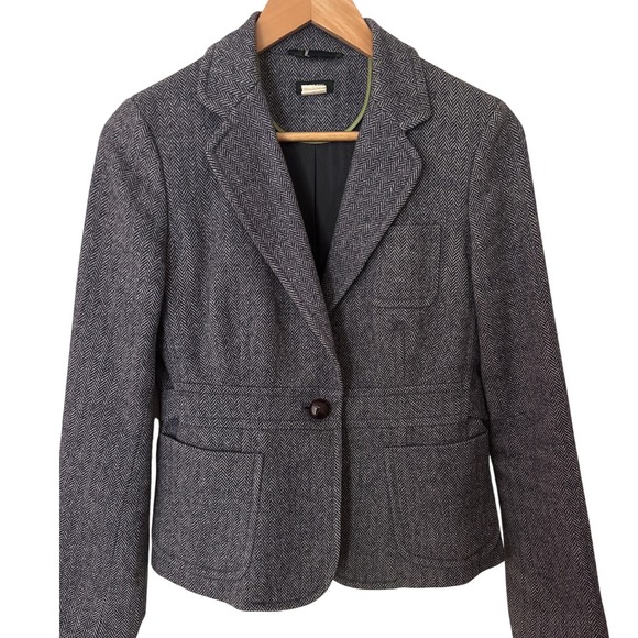 J. Crew Women's Wool Herringbone Blazer Jacket with Embroidered Detail Size 6 - Picture 2 of 12